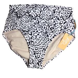Kona Sol Women's Leopard High Waist Full Coverage Bikini Bottom Sz M